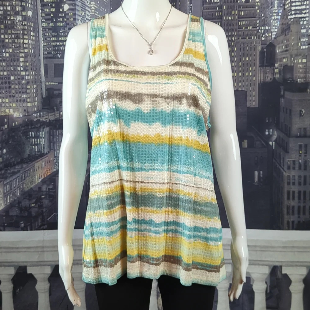 Apt.9 sz XL Striped Sequined Sleeveless Cotton Racerback Tank Top